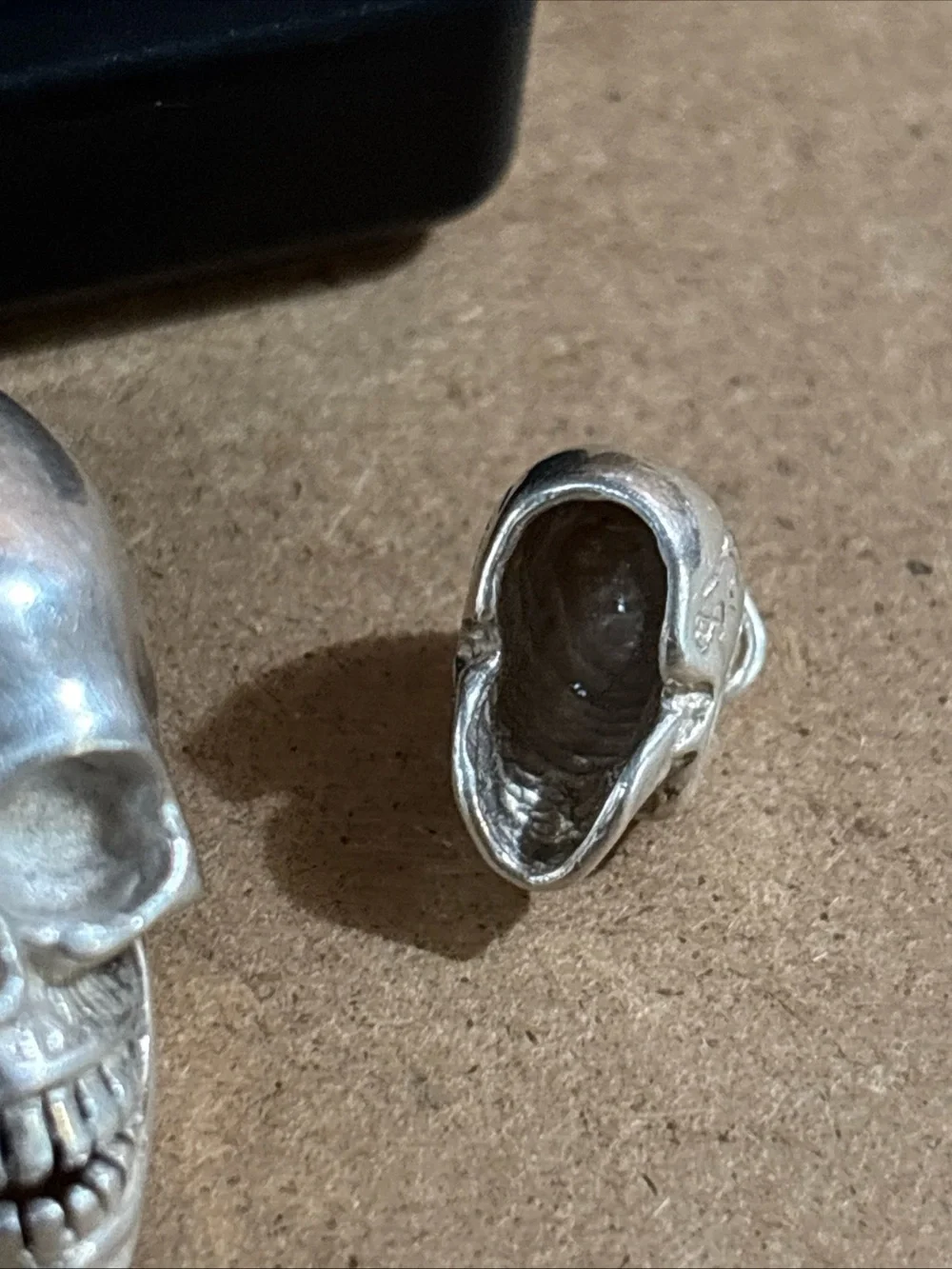 Silver 925  Skull With Hinge Jaw And Hidden Storage Pendant With Miniature Skull